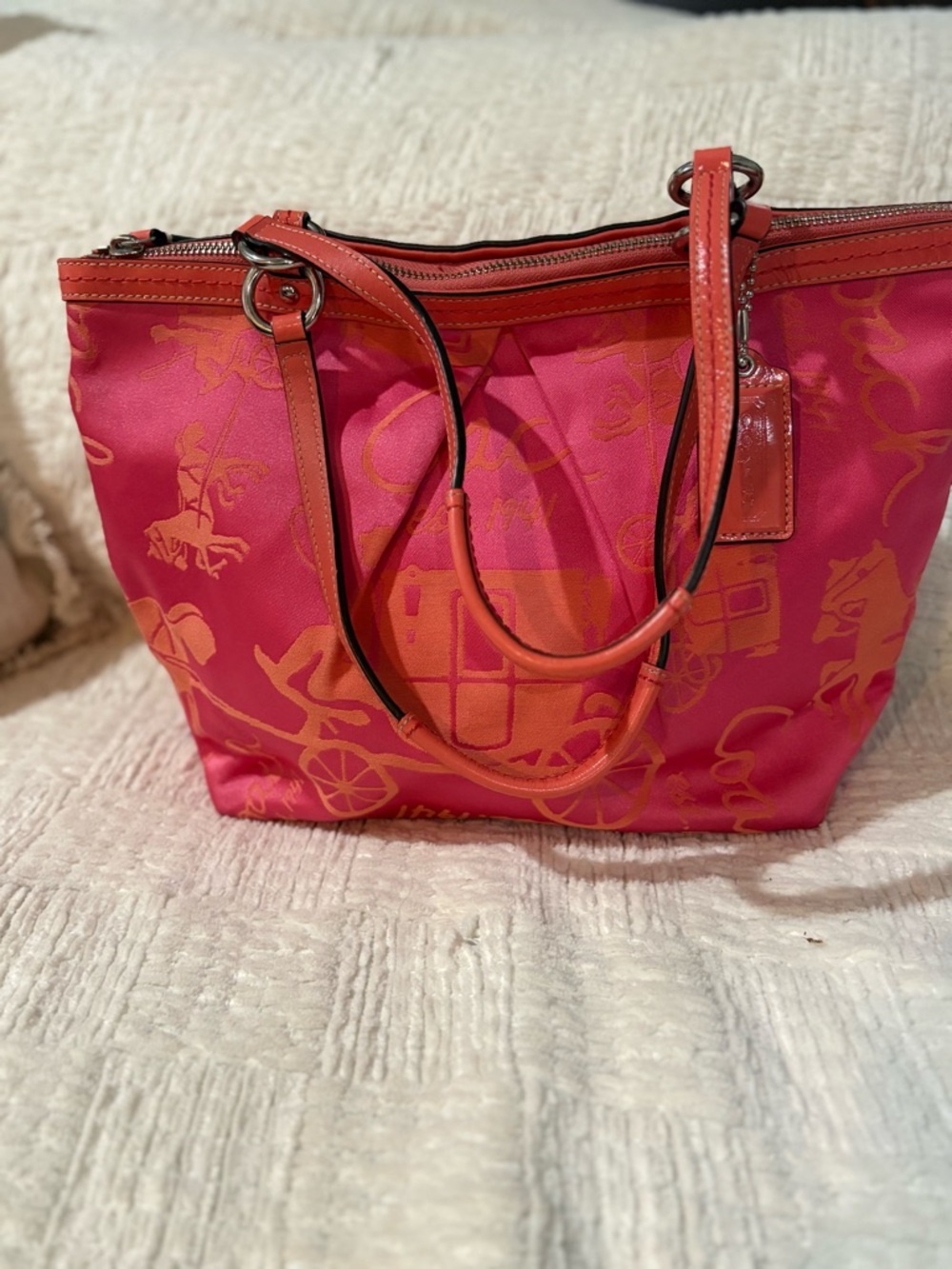 Coach Pink and Orange Printed Shoulder Tote